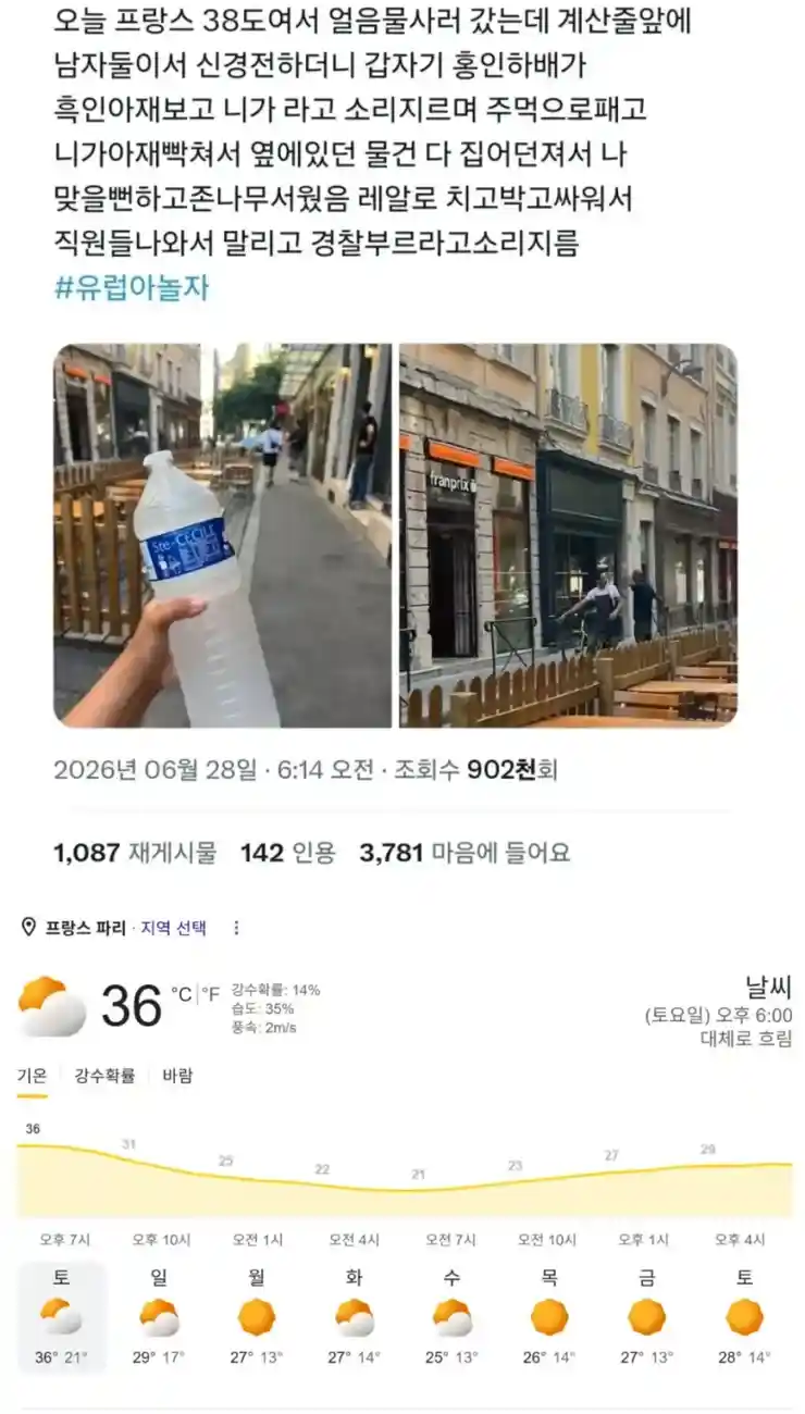 더위가 뭔지 알아가는중이라는 프랑스인들 ㄷㄷ