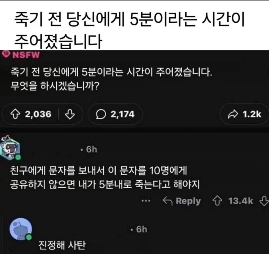 죽기 전 당신에게 5분이라는 시간이 주어졌습니다
