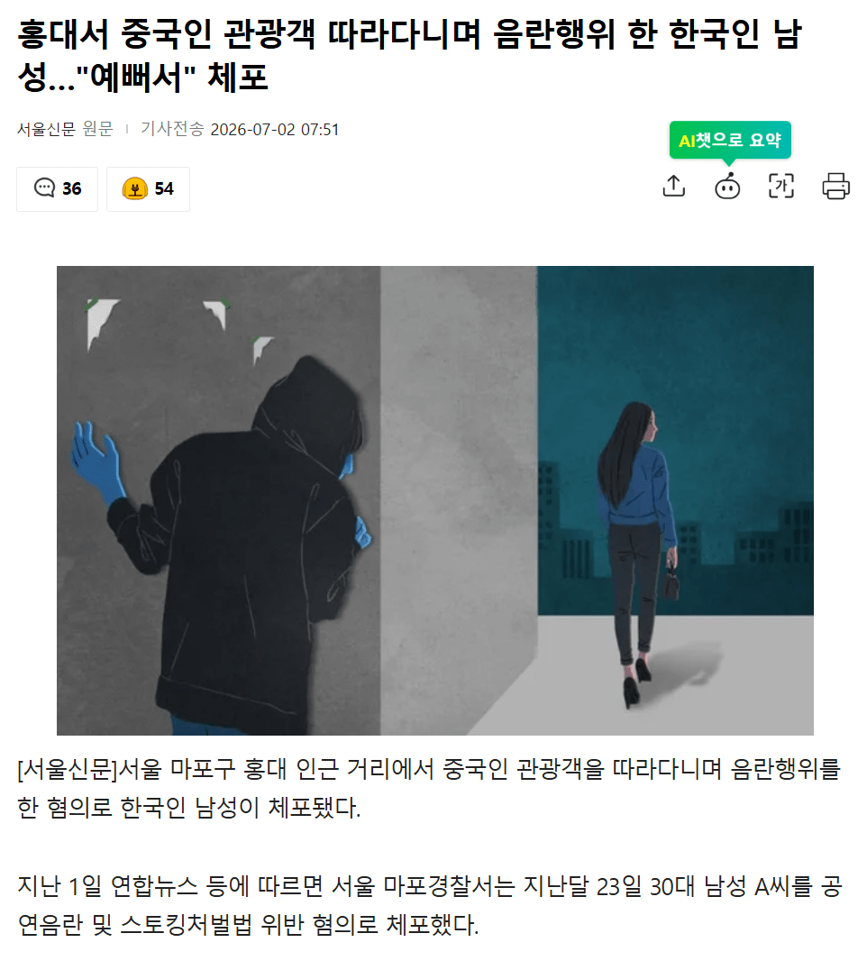홍대서 중국인 관광객 따라다니며 음란행위 한 한국인 남성.jpg 댓글반응