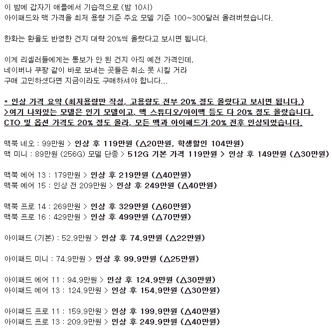 현재 전제품 20% 인상 해버린 애플 근황.jpg