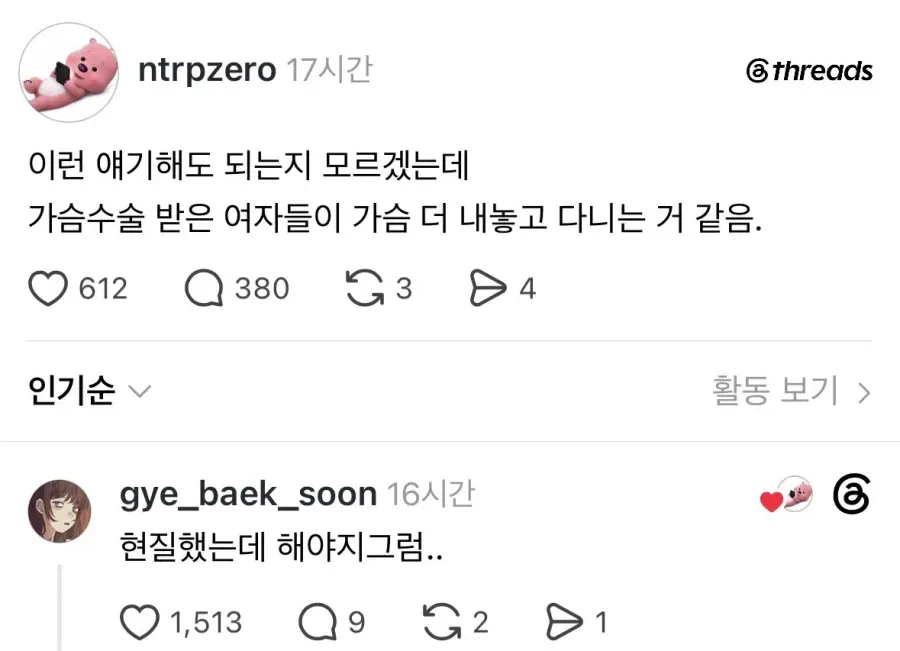 가슴수술한 여자들이 가슴 까고 다니는 이유