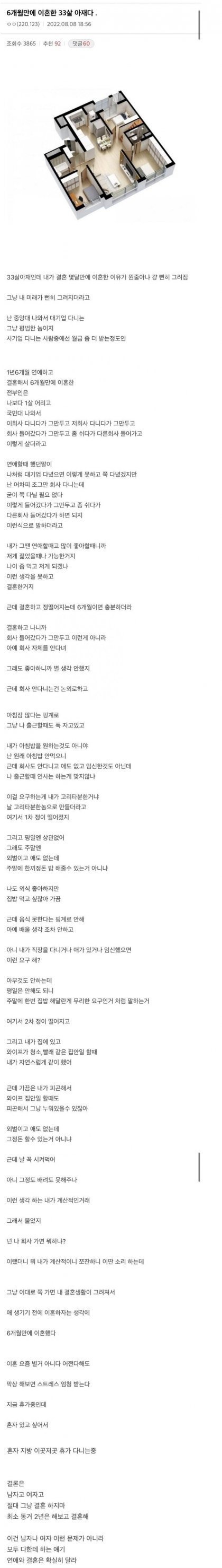 6개월만에 이혼한 33살 아재