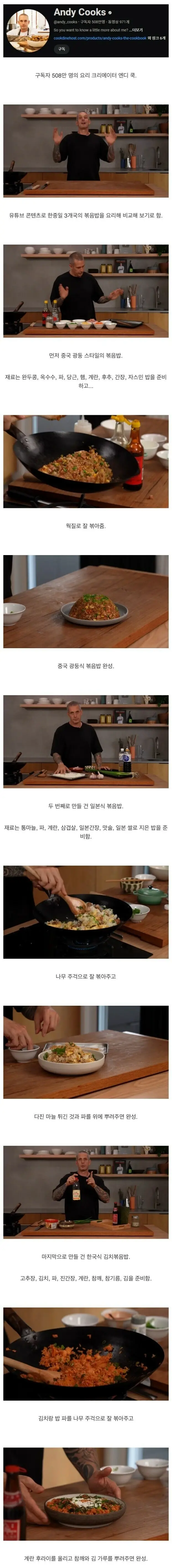 구독자 500만 요리 유튜버의 한중일 볶음밥 비교