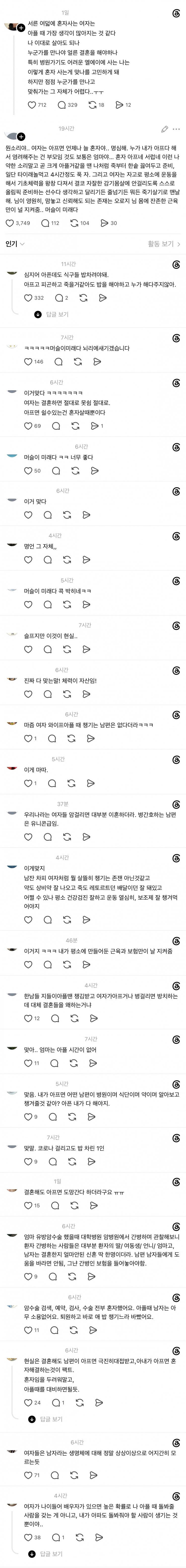 서른 여덟에 혼자사는 여자는 아플 때 가장 생각이 많아진다