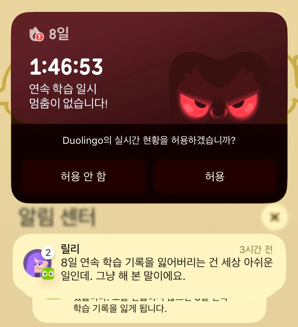 듀오링고 접속 안하면 생기는 일