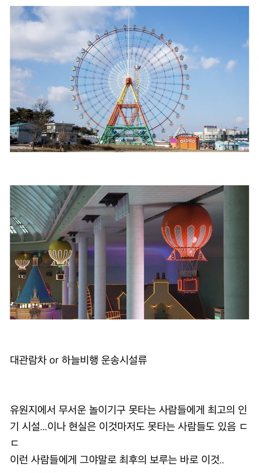 놀이공원에서 무서운 놀이기구 못타는 사람들에게 인기있는 놀이기구
