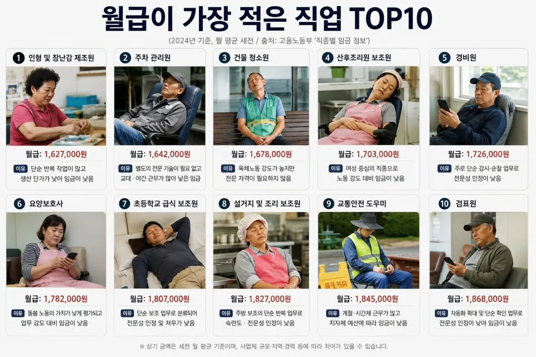 싱글벙글 월급이 가장 적은 직업 TOP