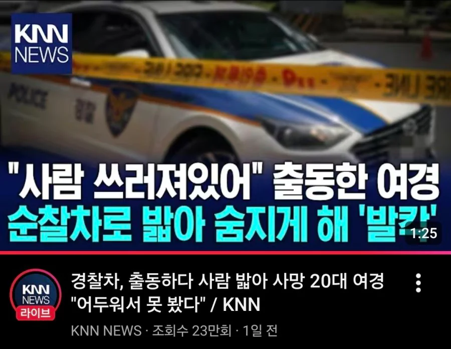 경찰차, 출동하다 사람 밟아 사망 20대 여경 "어두워서 못 봤다" ...j…