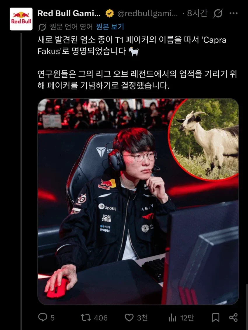 ??? : 새로 발견된 염소 종에 페이커의 이름을 따서 넣