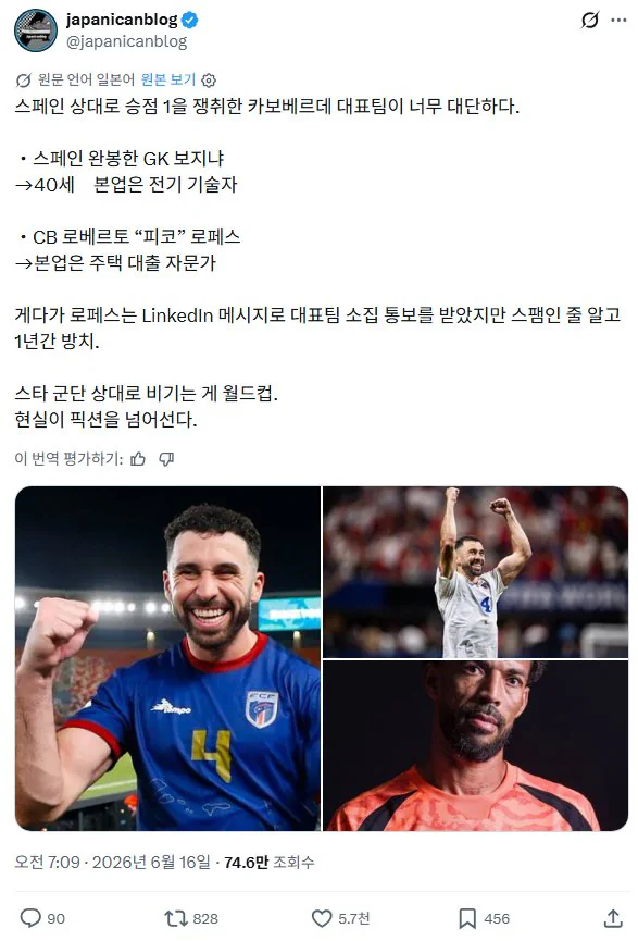 오늘 스페인 상대로 무승부를 거둔 카보베르데 선수들 본업