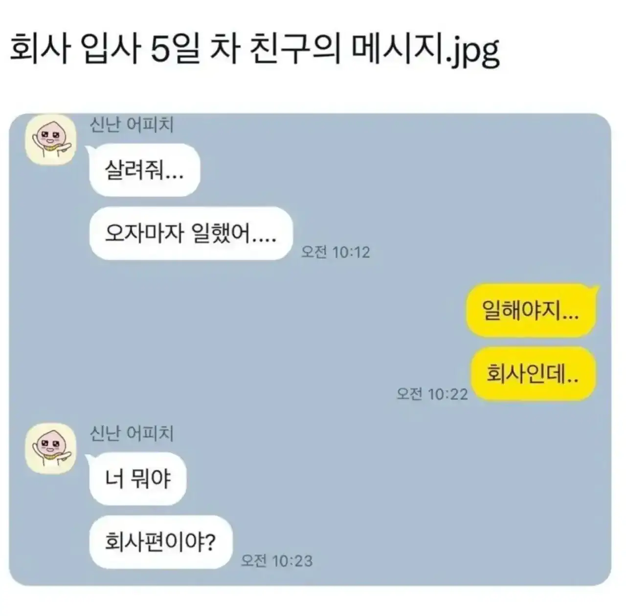 회사 입사한지 4일 차 친구의 메세지