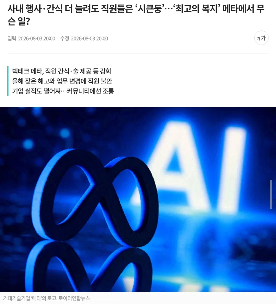 메타의 직원들 사기 고양 정책 근황