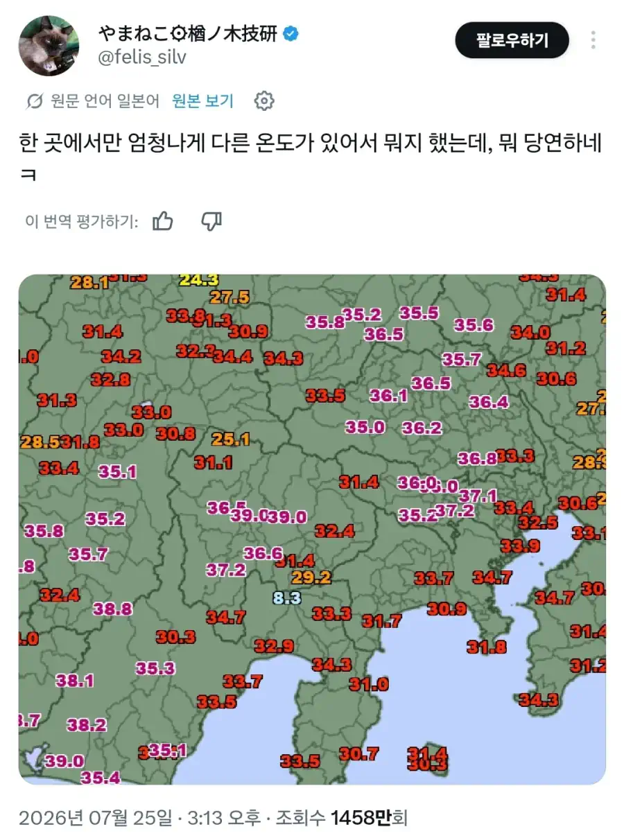 어제 일본 도쿄 근교 한낮의 폭염 상황