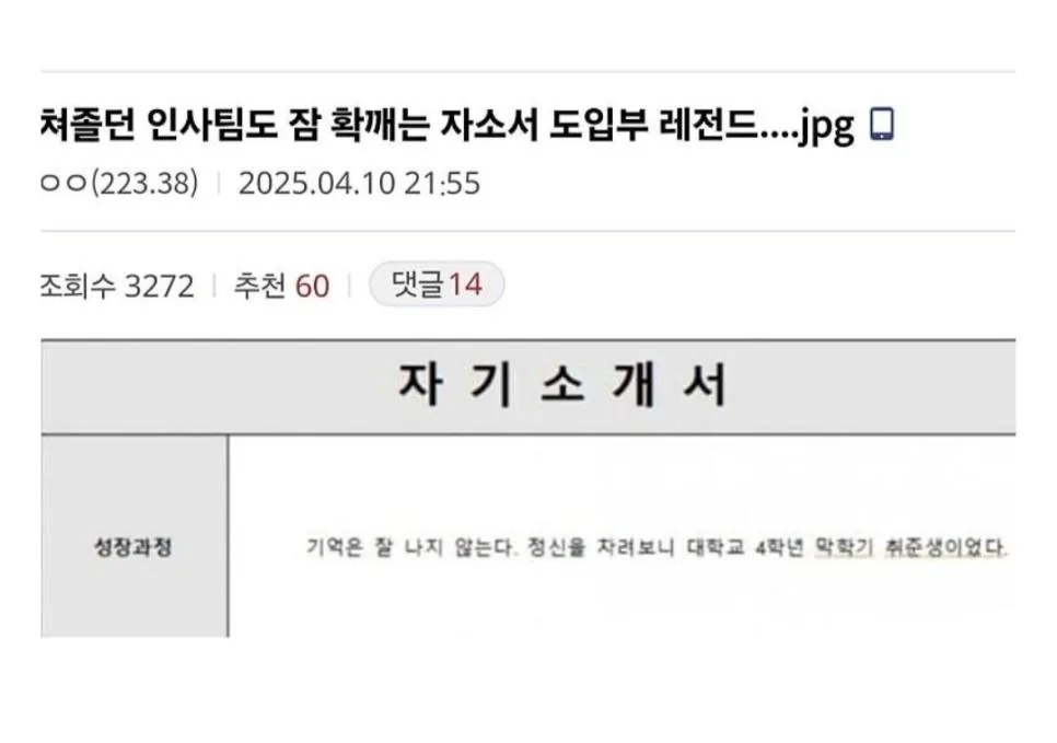 쳐졸던 인사팀도 잠 확깨는 자소서 도입부 ㄷ..jpg
