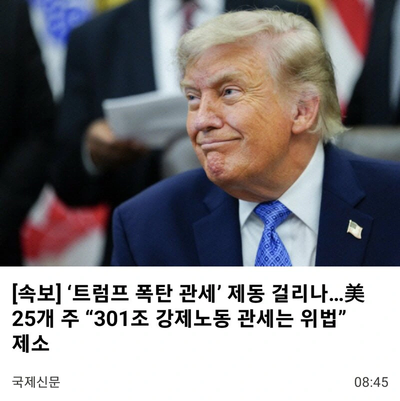 ‘트럼프 폭탄 관세’ 제동 걸리나…美 25개 주 “301조 강제노동 관세는…