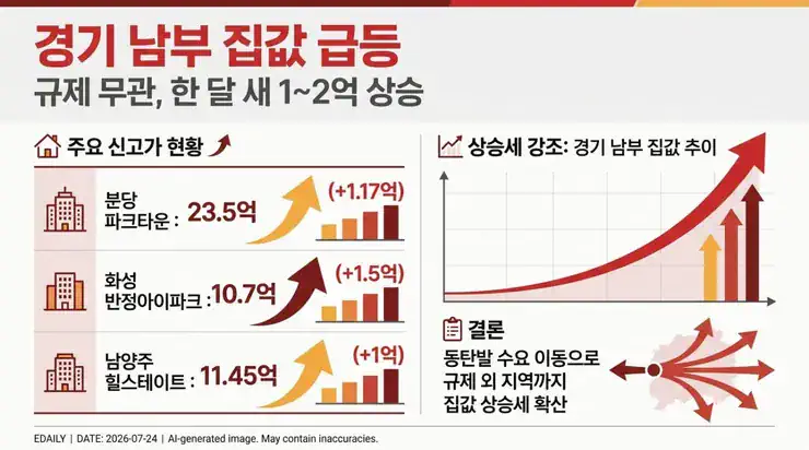 한달새 1,2억 폭증... 경기 남부 부동산 폭주한다