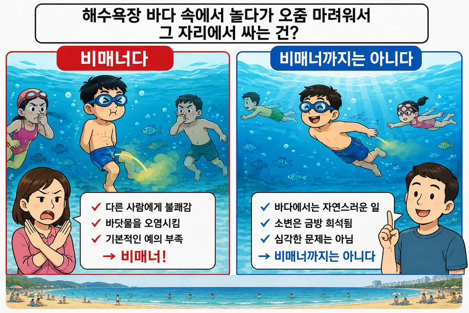 해수욕장에서 오줌 싸는 건 비매너다 vs 아니다.jpg