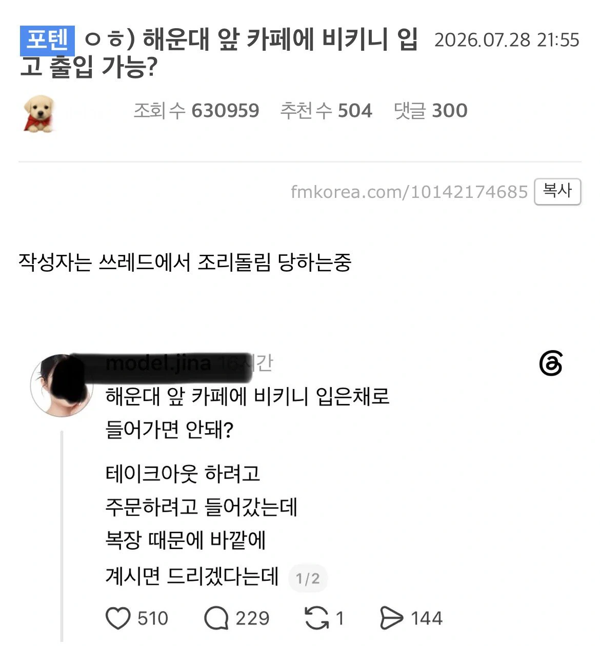 ㅇㅎ?)해운대 앞 카페 비키니 입장녀 쓰레드