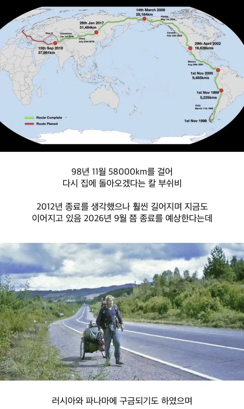 20년 넘게 걸어서 세계일주 중인 남자
