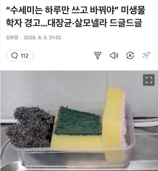 “수세미는 하루만 쓰고 바꿔야” 미생물학자 경고…대장균·살모넬라 드글드글