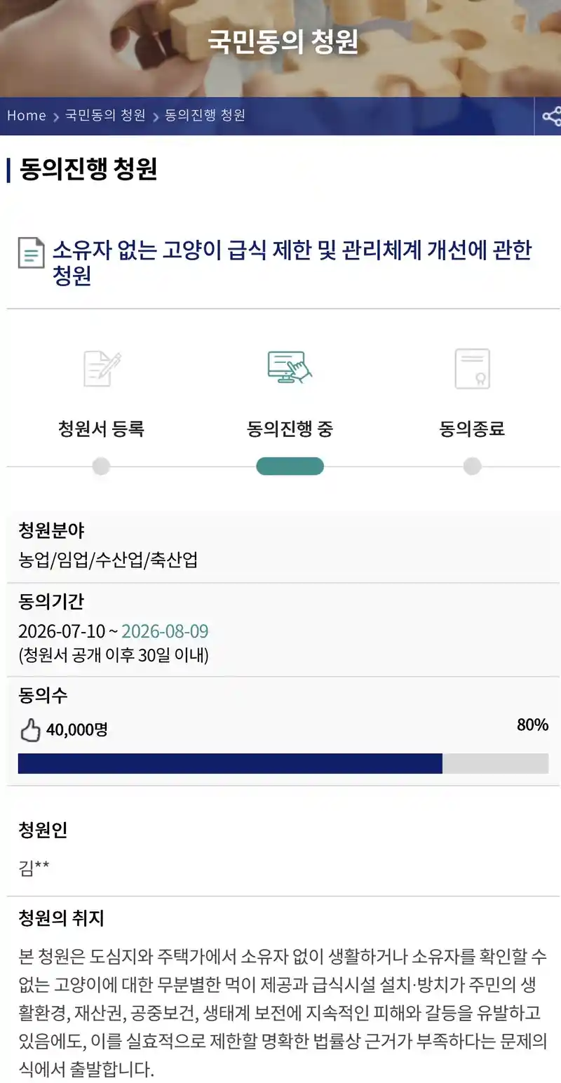 “캣맘 금지법” 4만명 돌파!