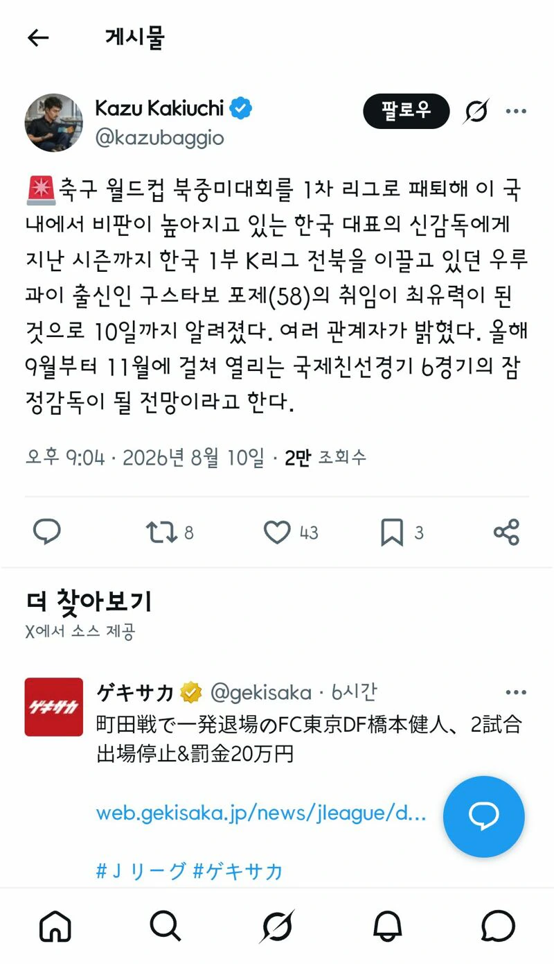 일본기자 피셜)거스 포옛 감독,대한민국 축구대표팀 임시감독 최유력