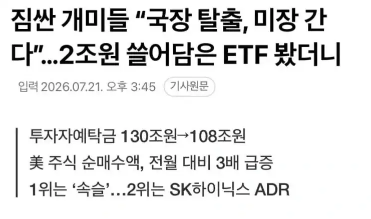 주식) 국장을 떠나 미장으로 향한 K개미들