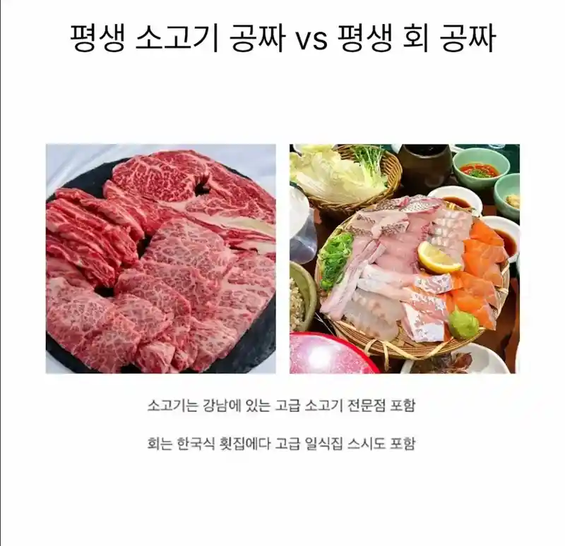 평생 소고기 공짜 VS 평생 회 꽁짜