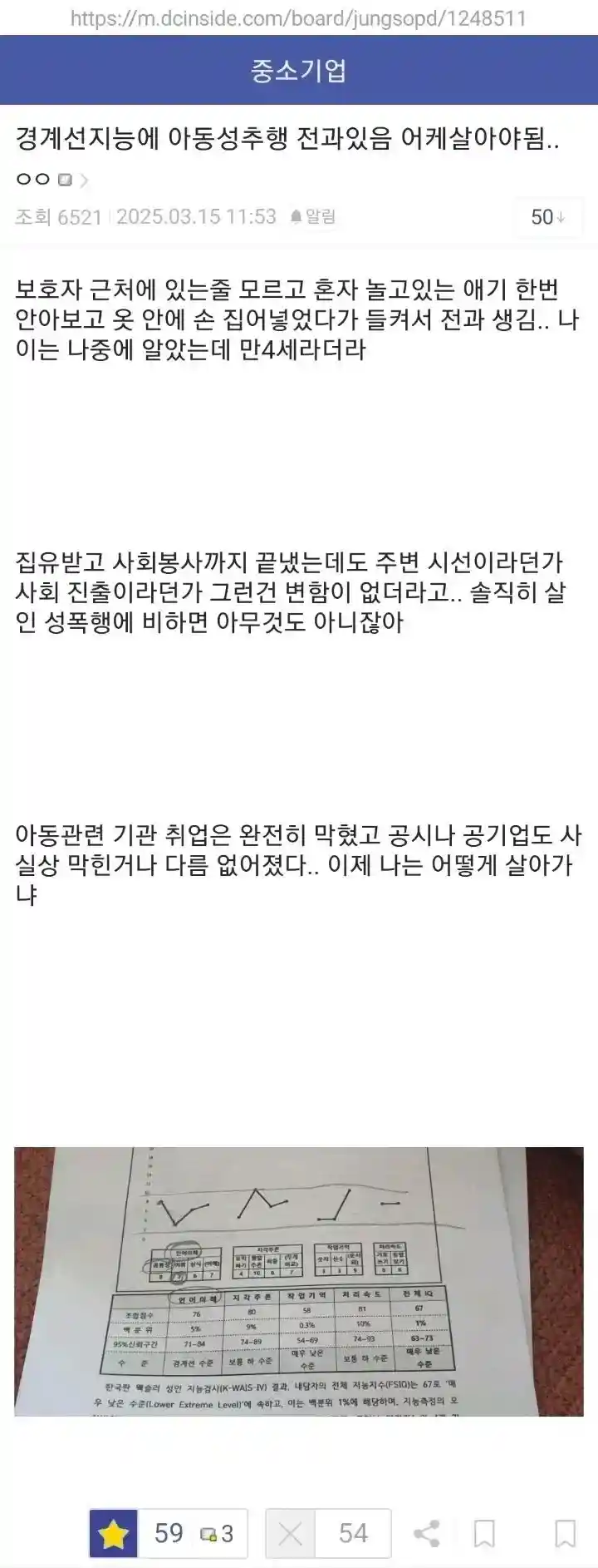 경계선 지능에 아동성추행 전과있는데 어케 살아야하냐는 놈