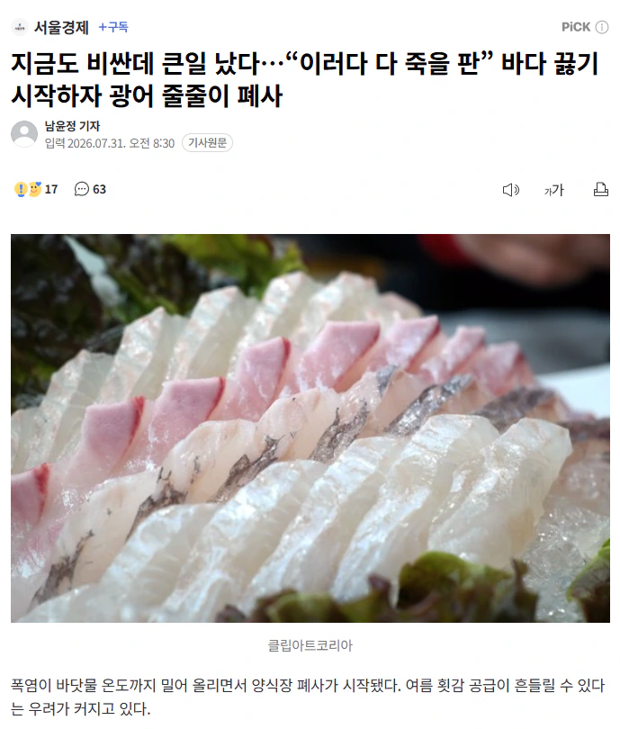 지금도 비싼데 큰일 났다…“이러다 다 죽을 판” 바다 끓기 시작하자 광어 줄…