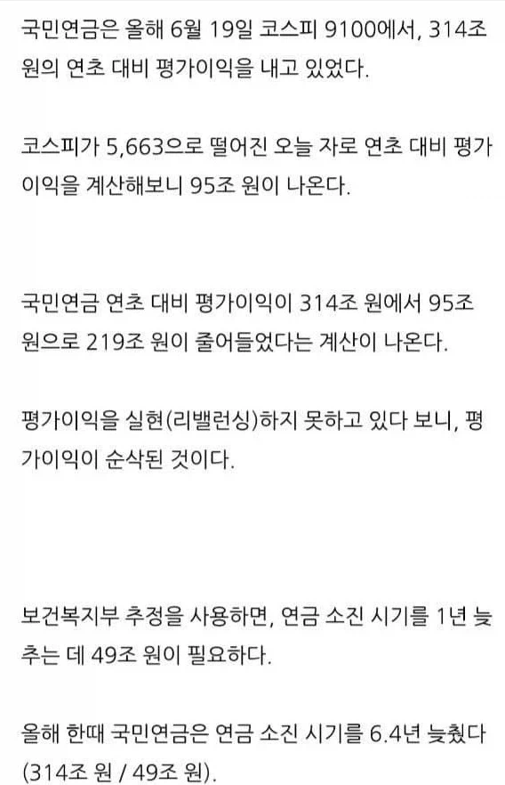 코스피 폭락에 국민연금 200조 평가손실 추정.........jpg