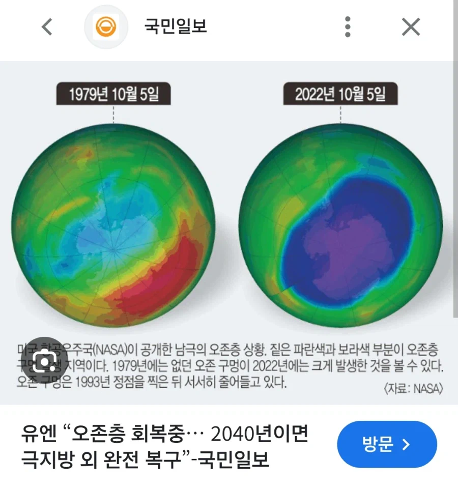 구멍 뚫린 오존층 최신 근황