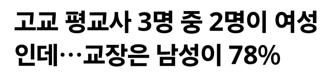 고교 평교사 3명 중 2명이 여성인데…교장은 남성이 78%