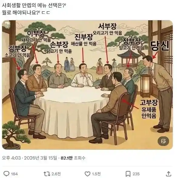 사회생활 만렙의 메뉴 선택은?