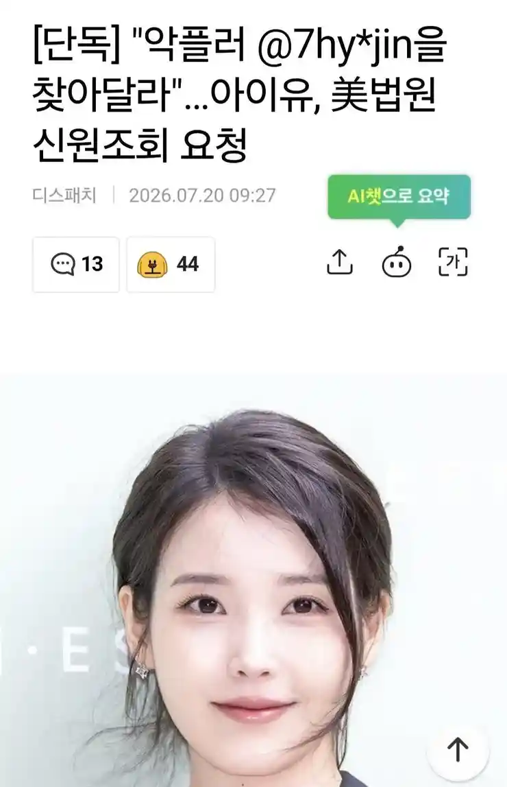 미국 법원에 악플러 찾아달라는 아이유