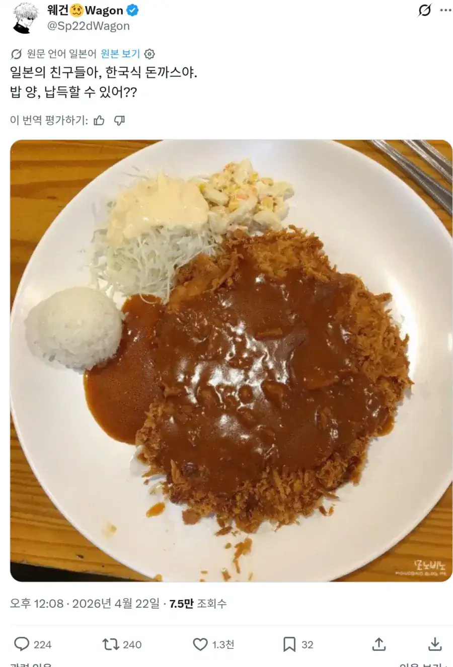 한국 돈까스 밥에 대한 일본인들 반응