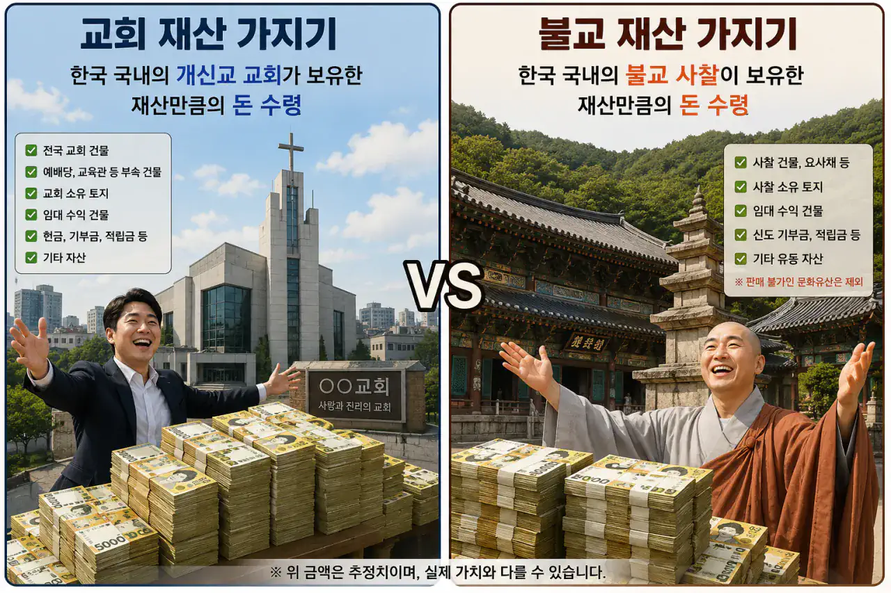 개신교 교회 재산 가지기 vs 불교 사찰 재산 가지기 선택