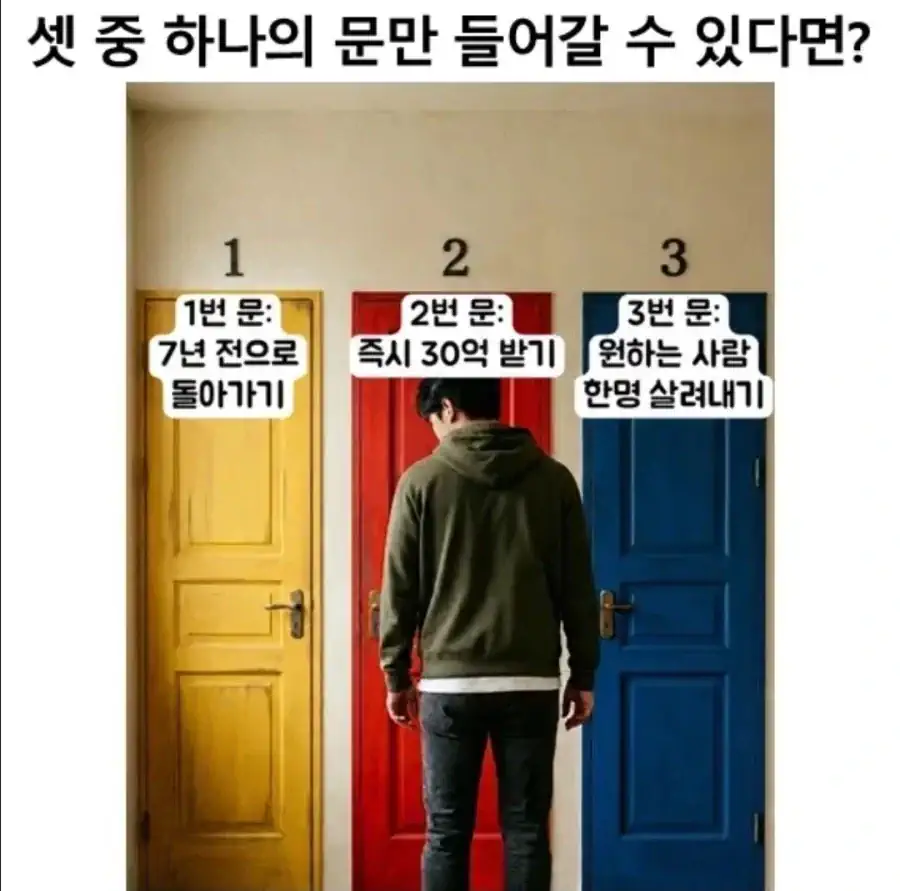 셋 중 하나의 문만 들어갈 수 있다면?