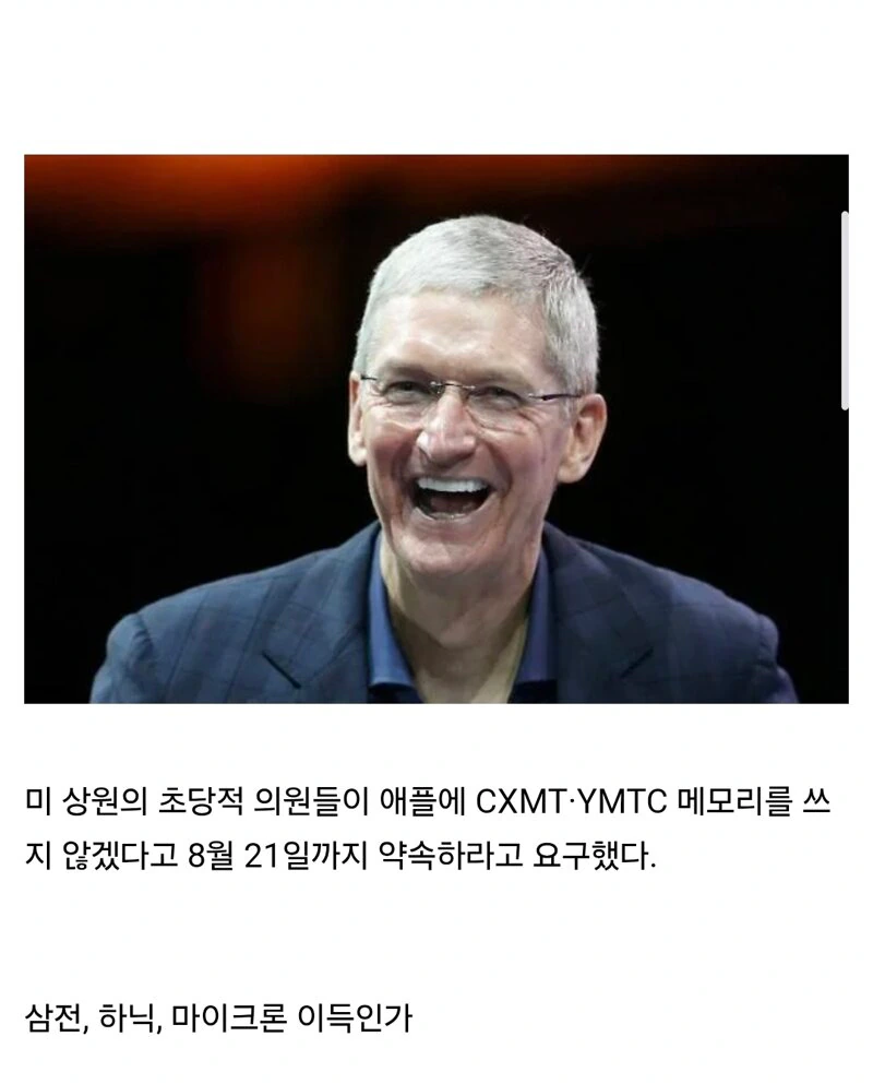 美 상원, 애플에 최후통첩…'中 메모리 안 쓰겠다고 약속하라'