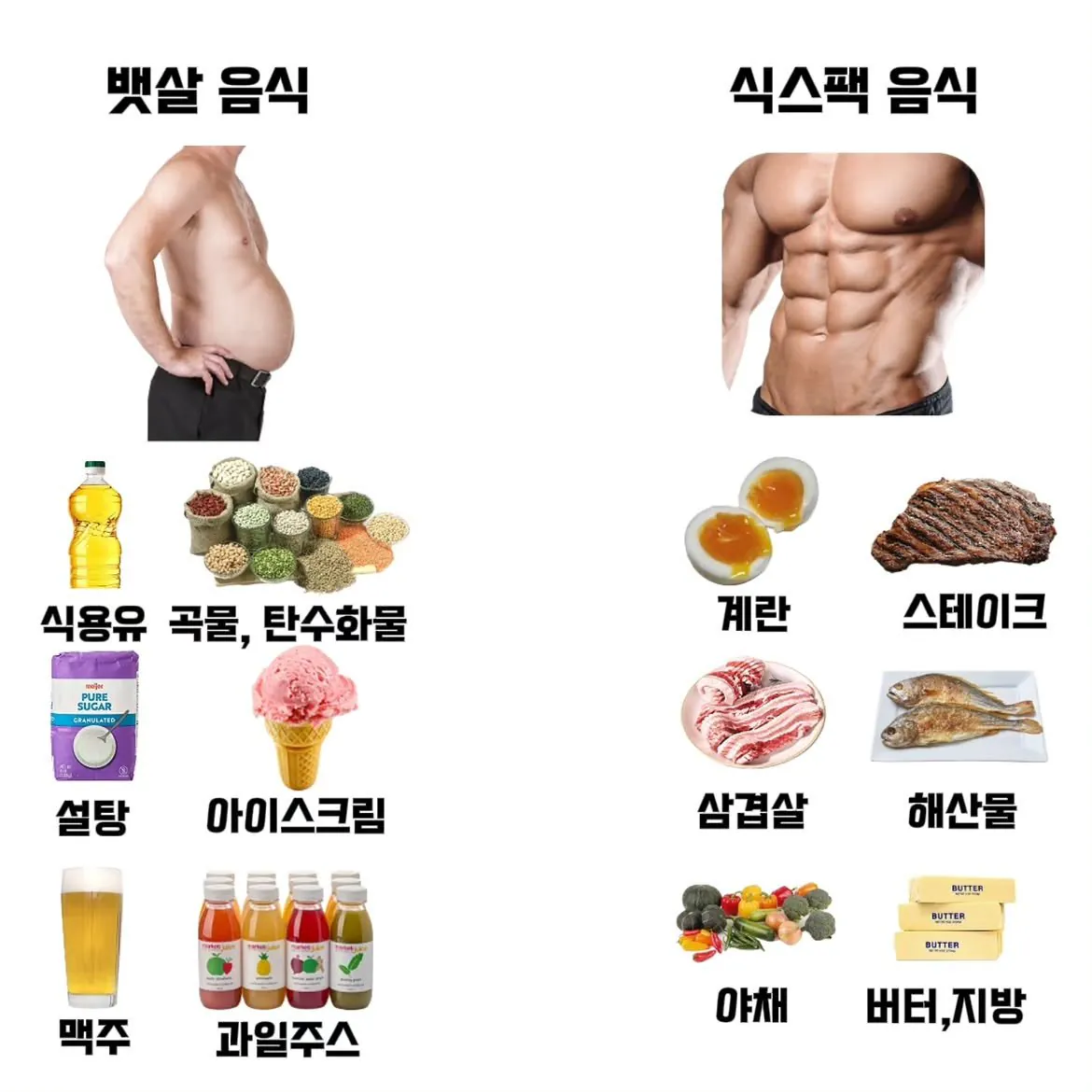 뱃살 나오는 음식 vs 식스팩 나오는 음식