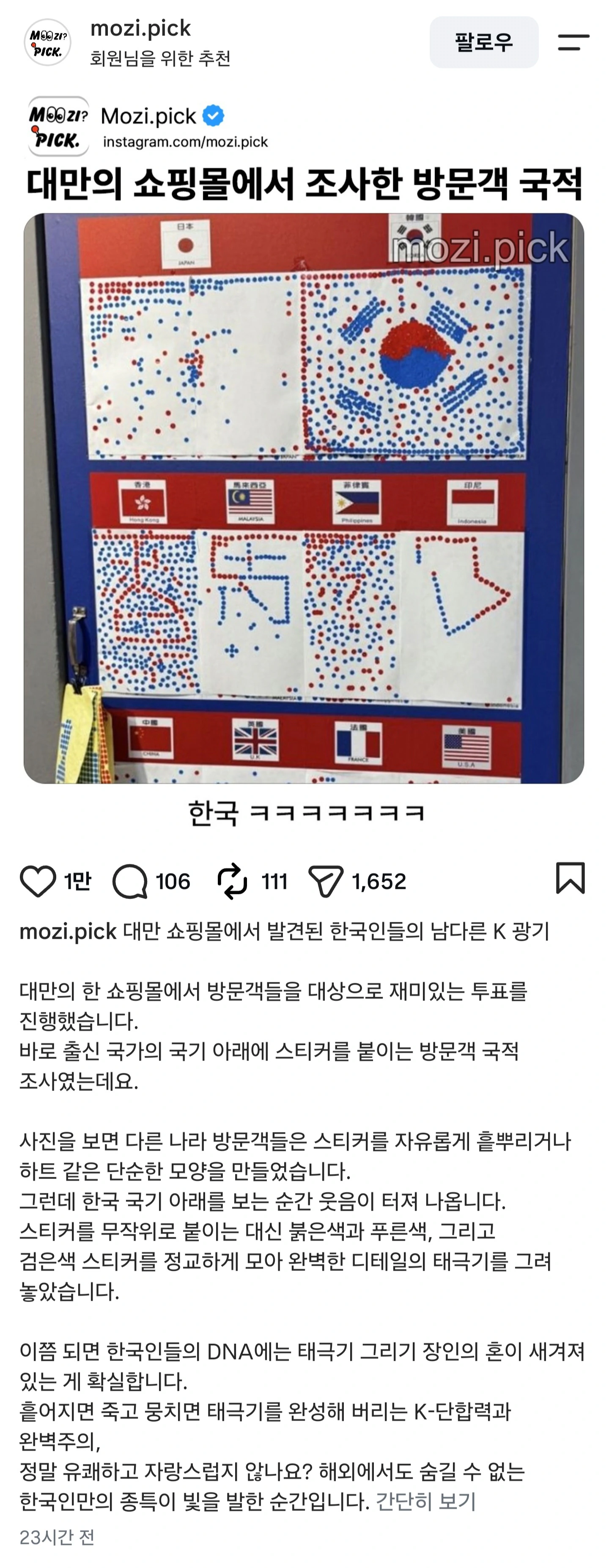 대만 쇼핑몰에서 조사한 방문객 국적
