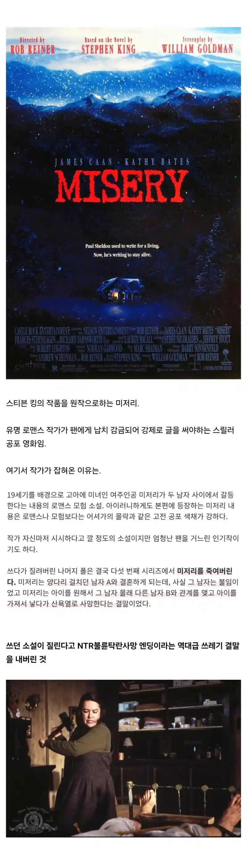 영화 '미저리'의 주인공 작가가 감금 폭행당해도 싼 이유