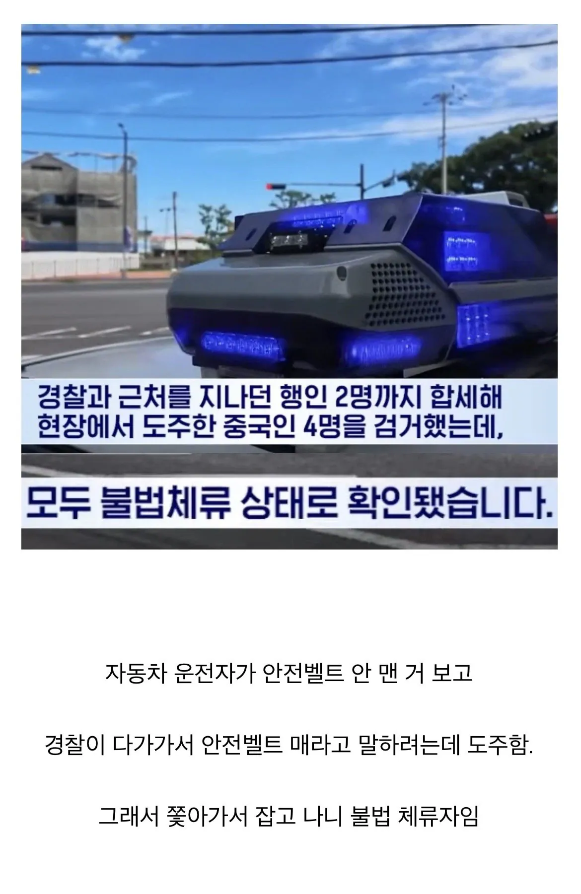 불법체류 중국인 4명이 잡히게 된 경위